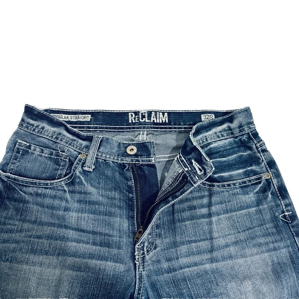 Reclaim Regular Straight Blue Jeans Mens 32x32 Contrast Stitching Whiskering